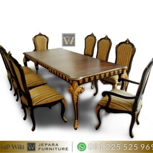 Meja Makan Keluarga Kayu Jati Jepara 8 Kursi