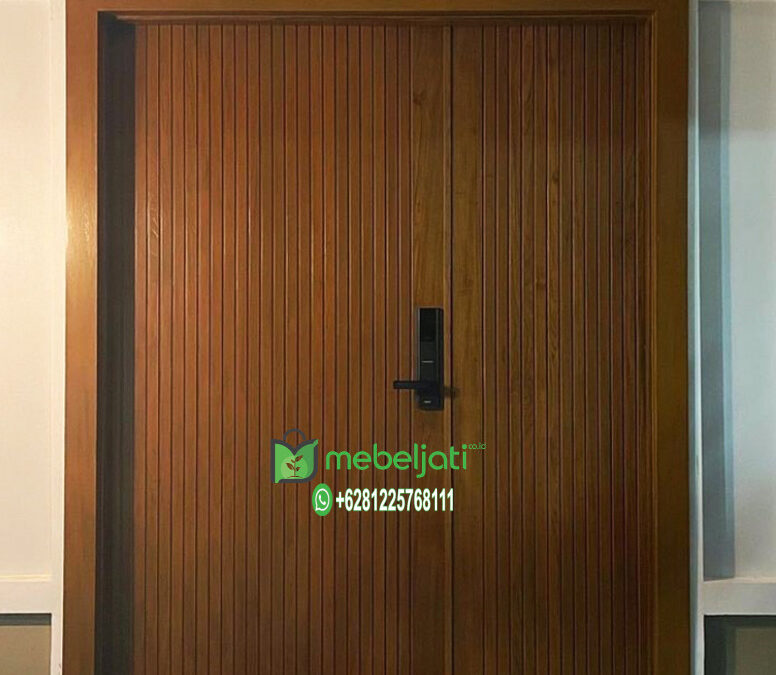 Pintu Utama Ganda Kayu Jati Perhutani Minimalis