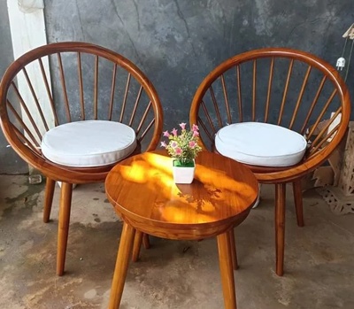 Set Kursi Teras Retro Jari-Jari | Meja Kopi Kayu Jati Minimalis Modern