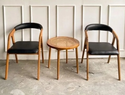 Set Teras / Meja Santai Jati Rotan Minimalis: Desain Mid-Century yang Elegan